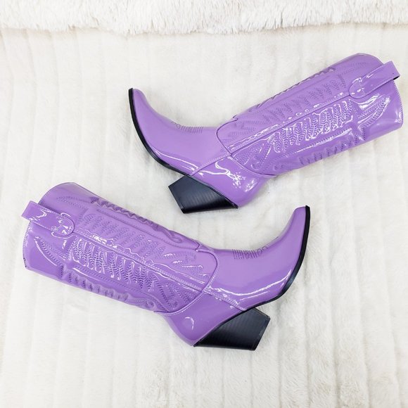Lilac Purple Patent Western Cowboy Cowgirl Boots - Picture 11 of 13
